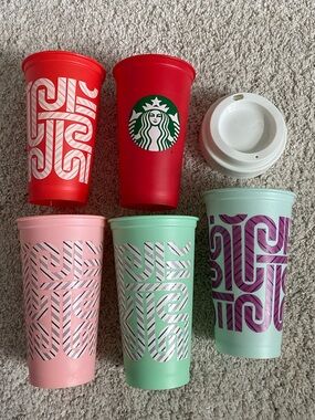 Starbucks Set of 5 Reusable Cups with Lids